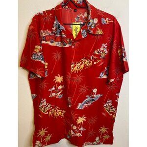 NEW Christmas Santa Claus Shirt Short Sleeve Button Down Party Motorcycle Medium